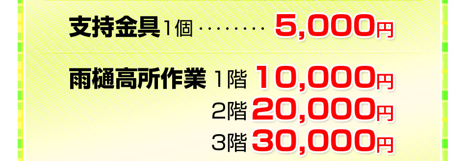 支持金具1個1,000円雨樋高所作業　2階10,000円　3階18,000円